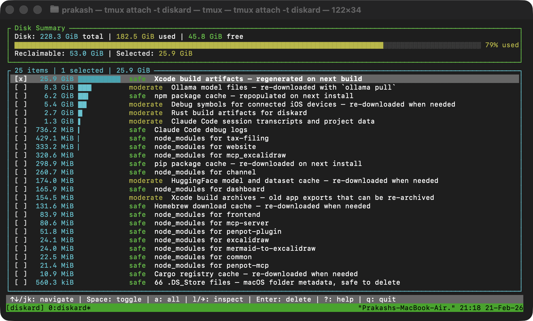 Item selection with checkboxes for targeted cleanup