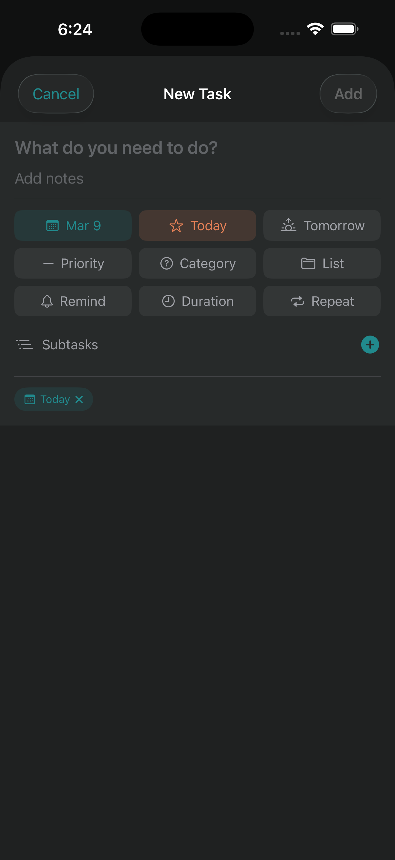Quick task creation with smart defaults and AI-powered note extraction